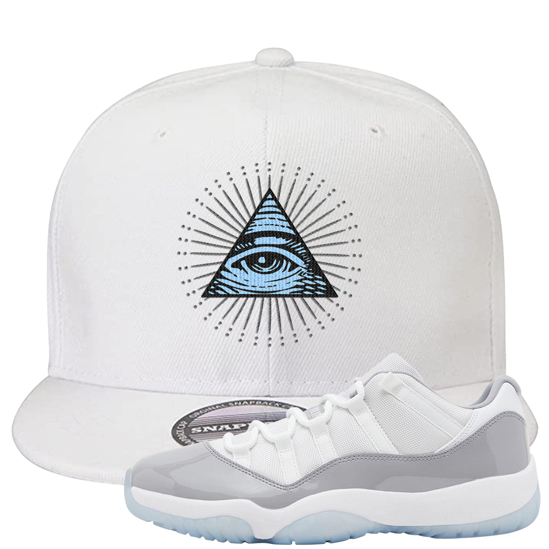 Cement Grey Low 11s Snapback Hat | All Seeing Eye, White