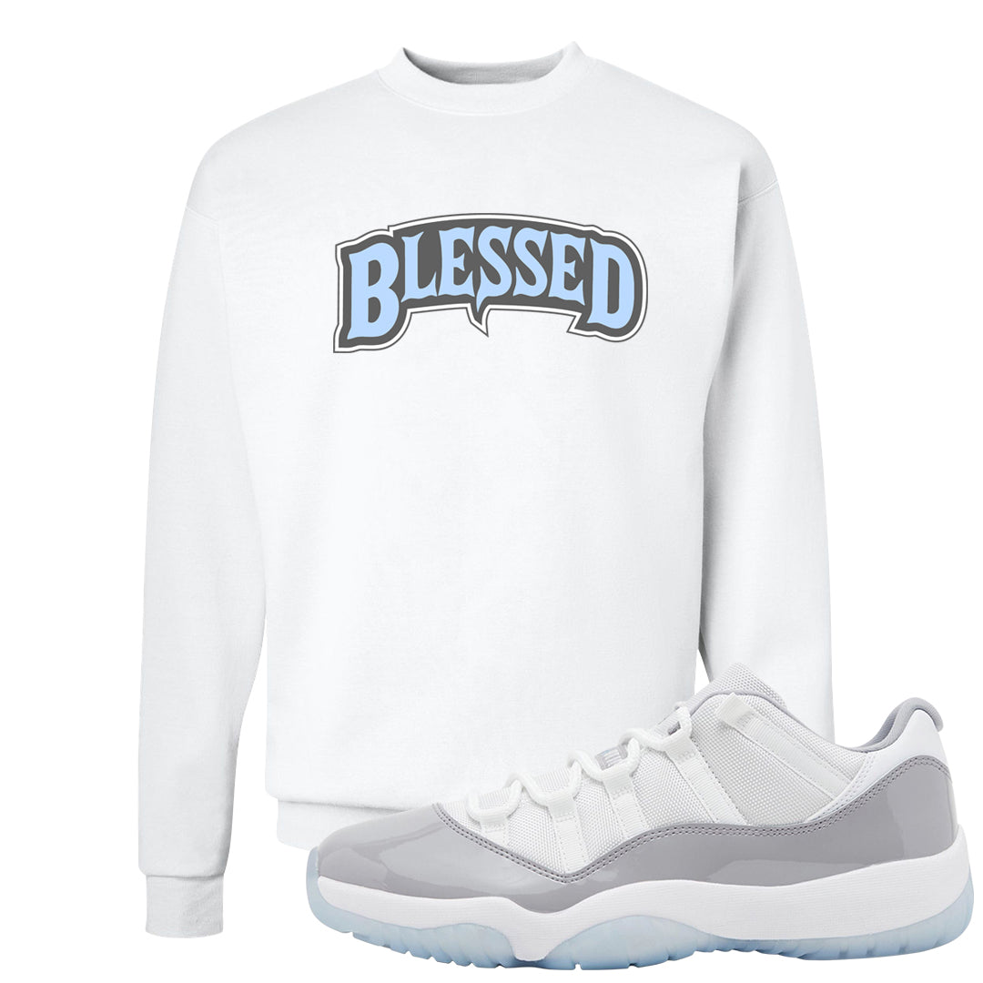 Cement Grey Low 11s Crewneck Sweatshirt | Blessed Arch, White