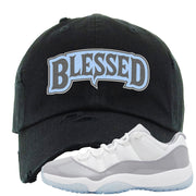 Cement Grey Low 11s Distressed Dad Hat | Blessed Arch, Black