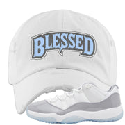 Cement Grey Low 11s Distressed Dad Hat | Blessed Arch, White