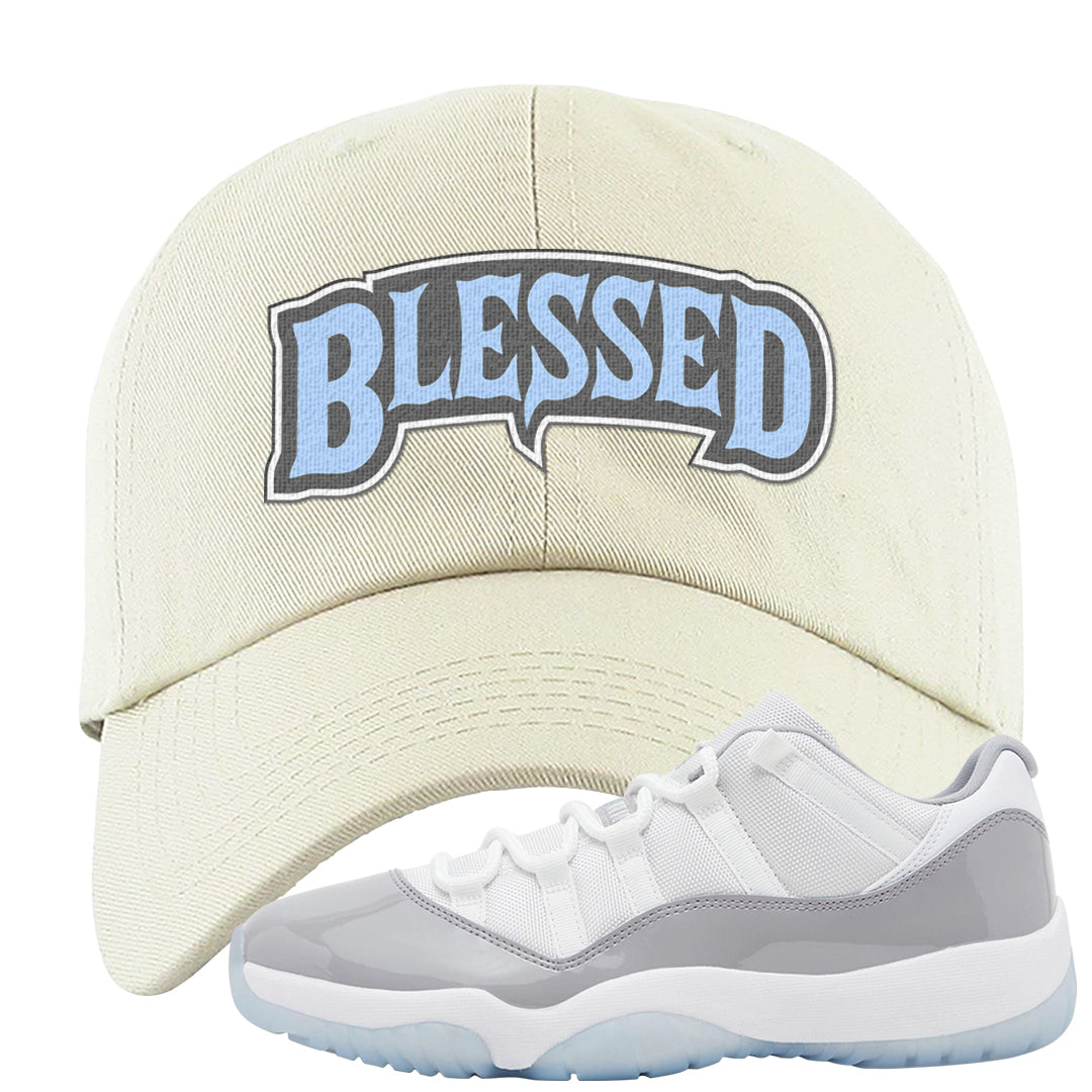 Cement Grey Low 11s Dad Hat | Blessed Arch, White