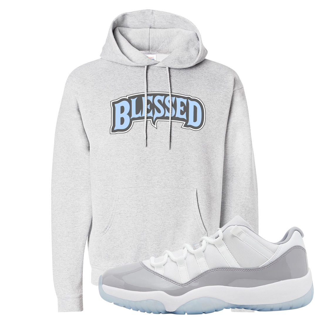 Cement Grey Low 11s Hoodie | Blessed Arch, Ash
