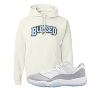 Cement Grey Low 11s Hoodie | Blessed Arch, White