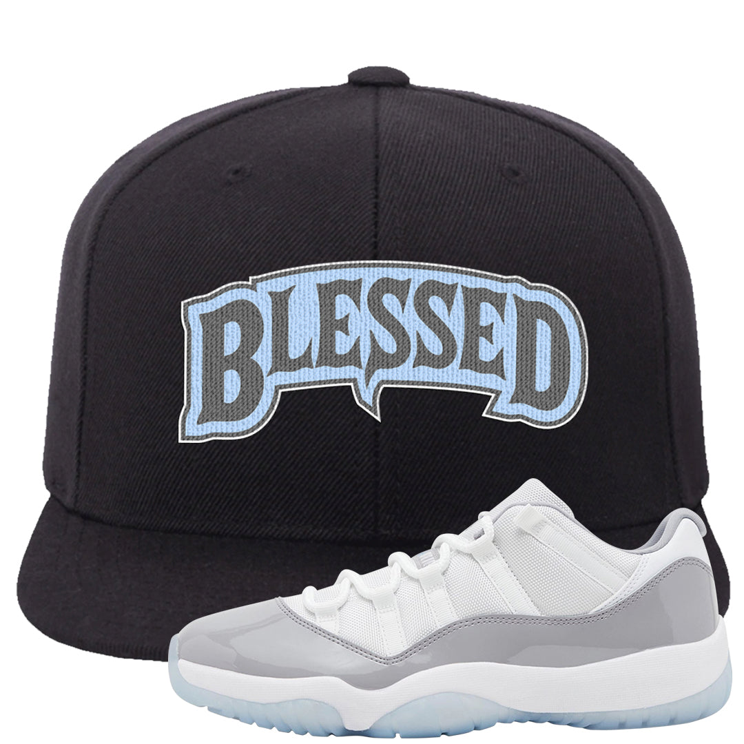 Cement Grey Low 11s Snapback Hat | Blessed Arch, Black