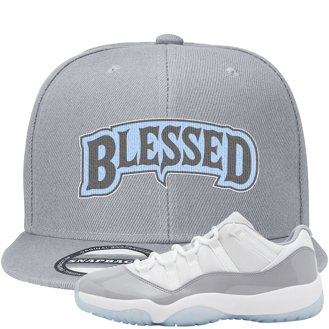 Cement Grey Low 11s Snapback Hat | Blessed Arch, Light Gray