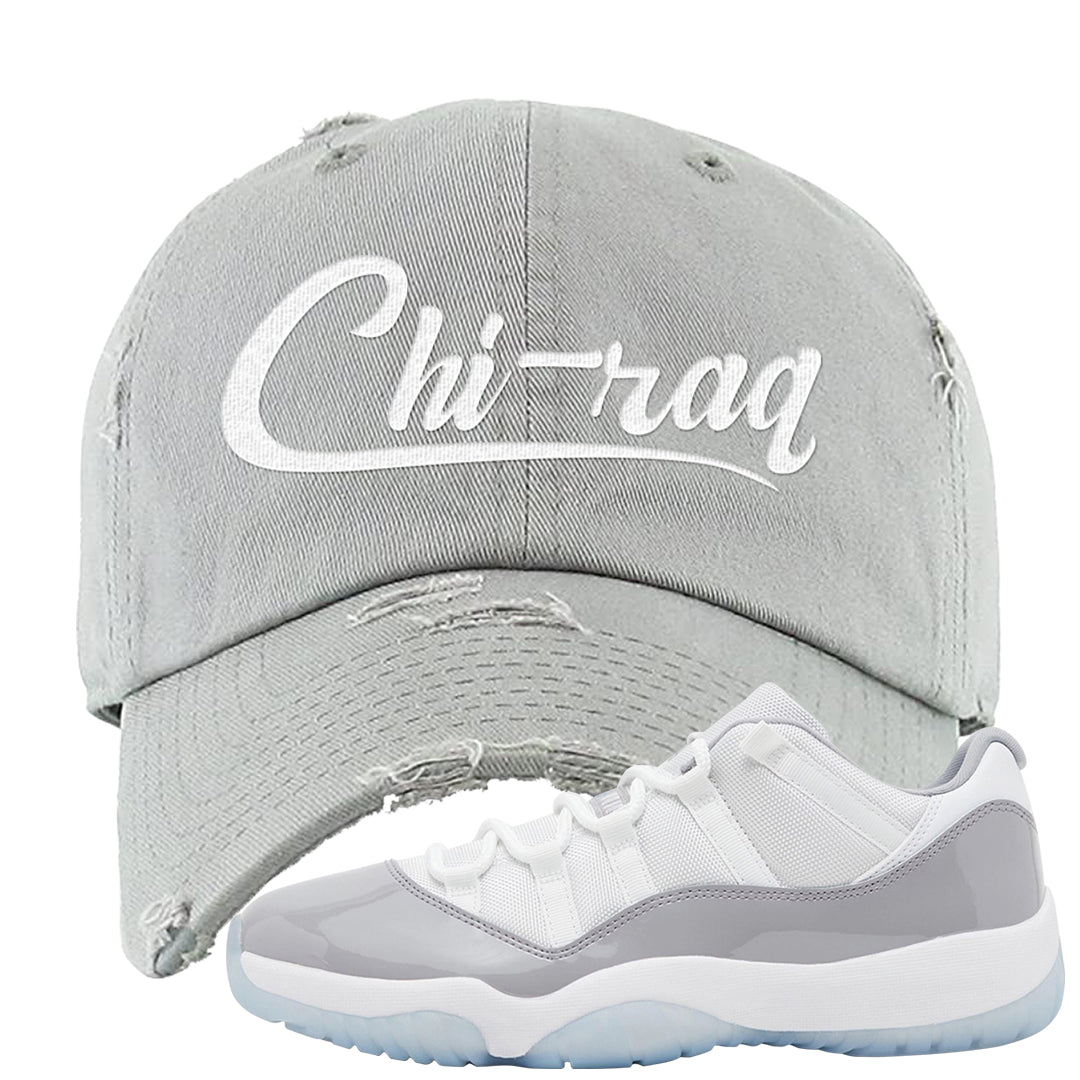 Cement Grey Low 11s Distressed Dad Hat | Chiraq, Light Gray