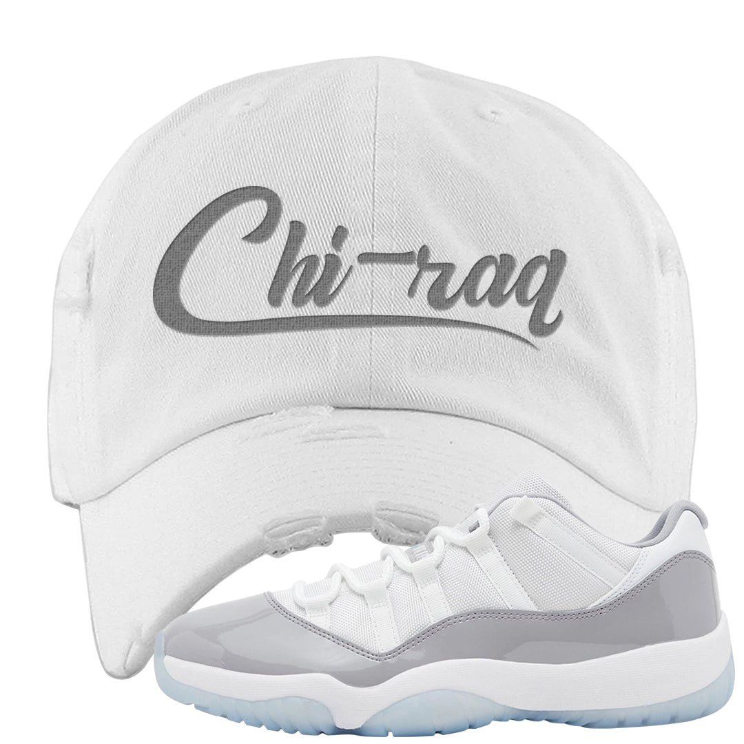 Cement Grey Low 11s Distressed Dad Hat | Chiraq, White