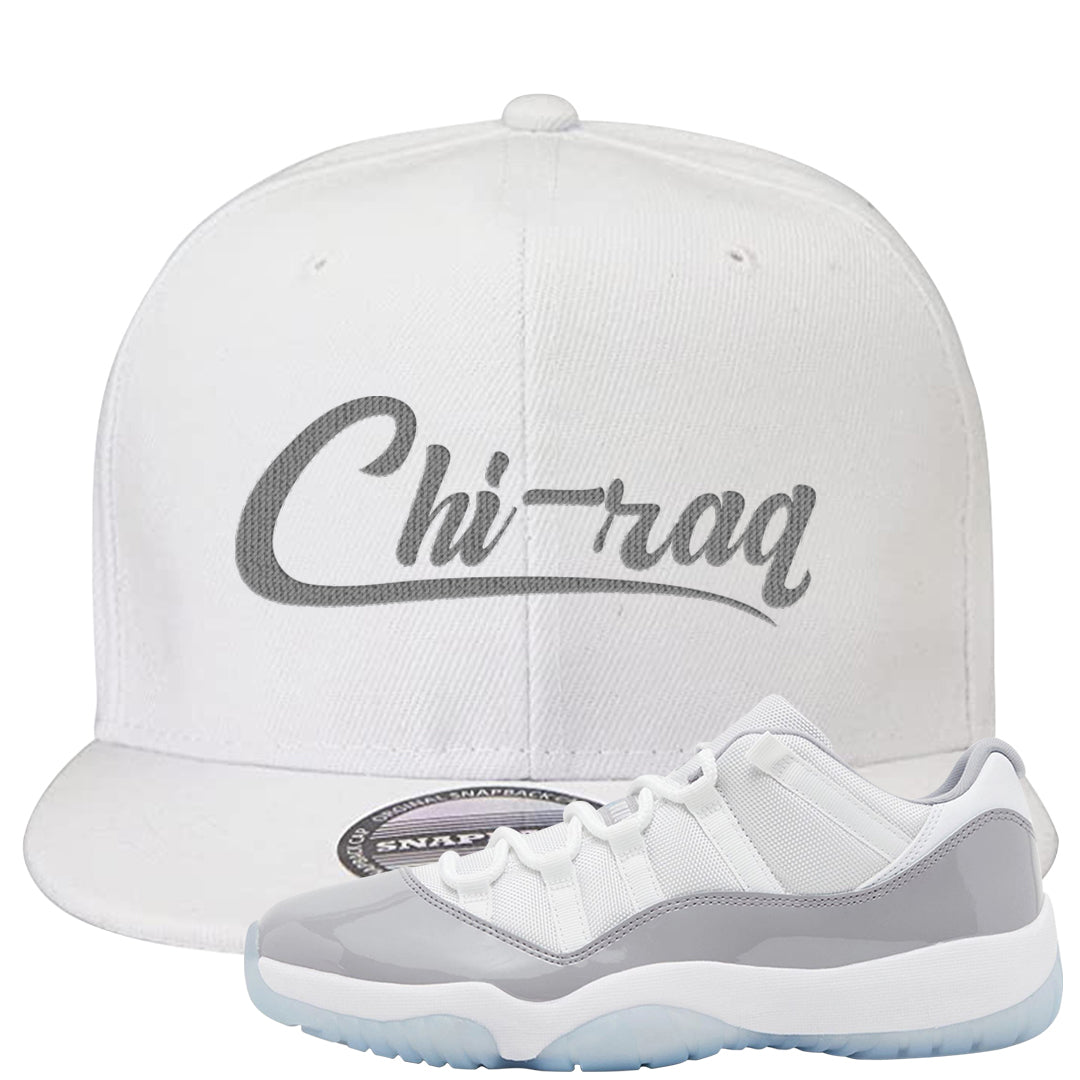 Cement Grey Low 11s Snapback Hat | Chiraq, White