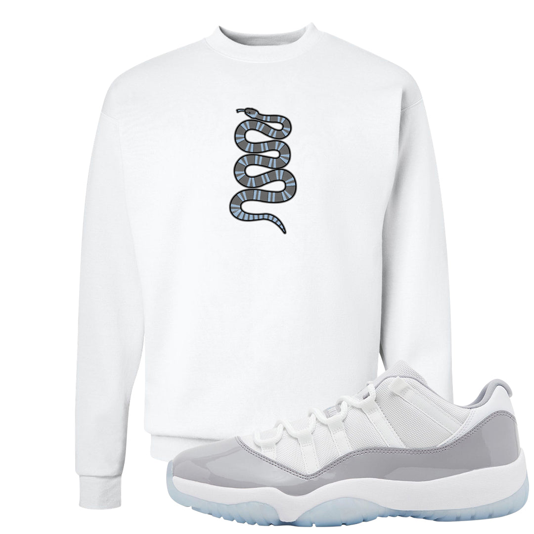 Cement Grey Low 11s Crewneck Sweatshirt | Coiled Snake, White
