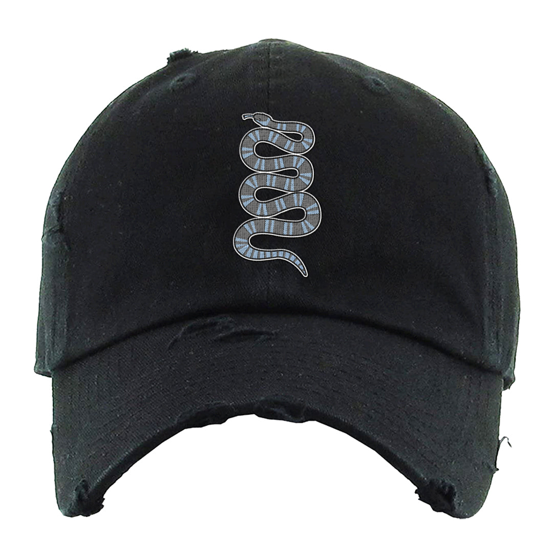 Cement Grey Low 11s Distressed Dad Hat | Coiled Snake, Black