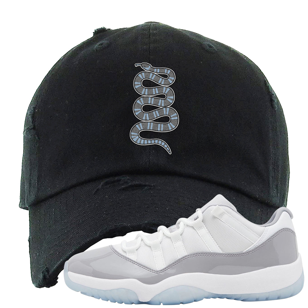 Cement Grey Low 11s Distressed Dad Hat | Coiled Snake, Black