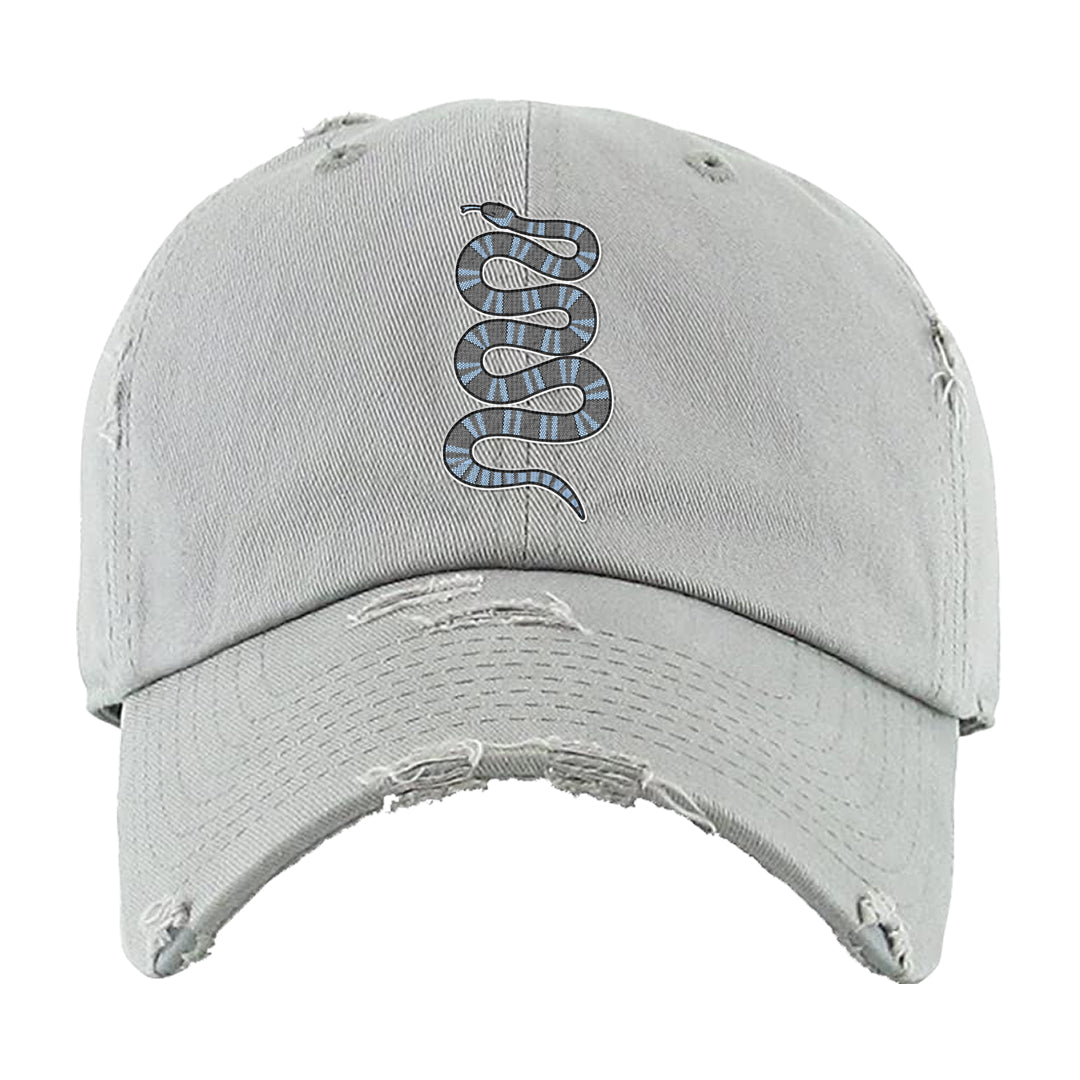 Cement Grey Low 11s Distressed Dad Hat | Coiled Snake, Light Gray