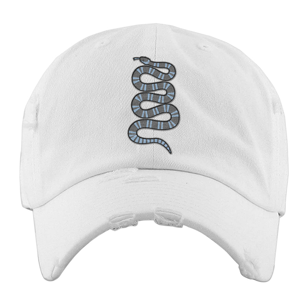 Cement Grey Low 11s Distressed Dad Hat | Coiled Snake, White