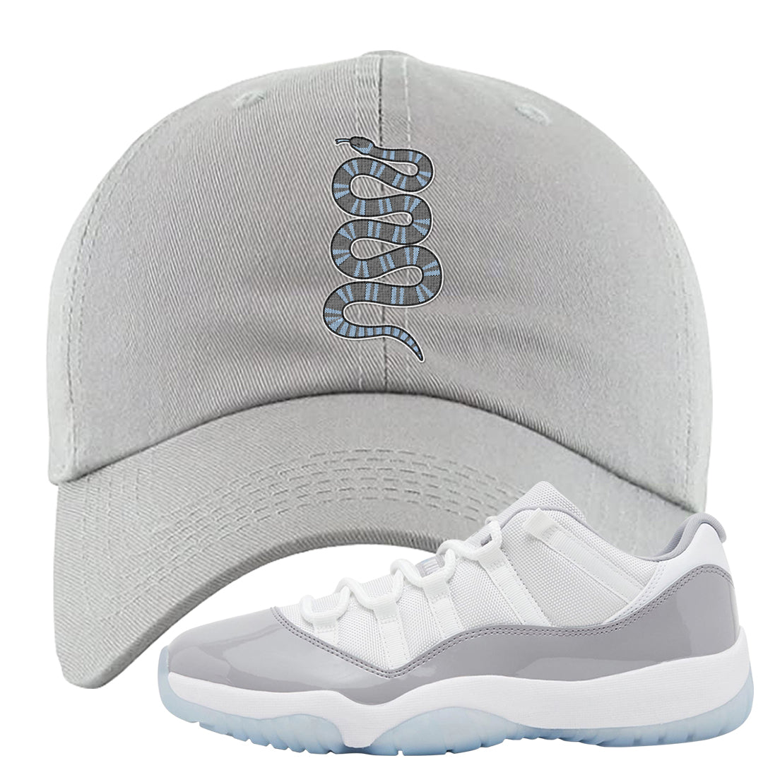 Cement Grey Low 11s Dad Hat | Coiled Snake, Light Gray