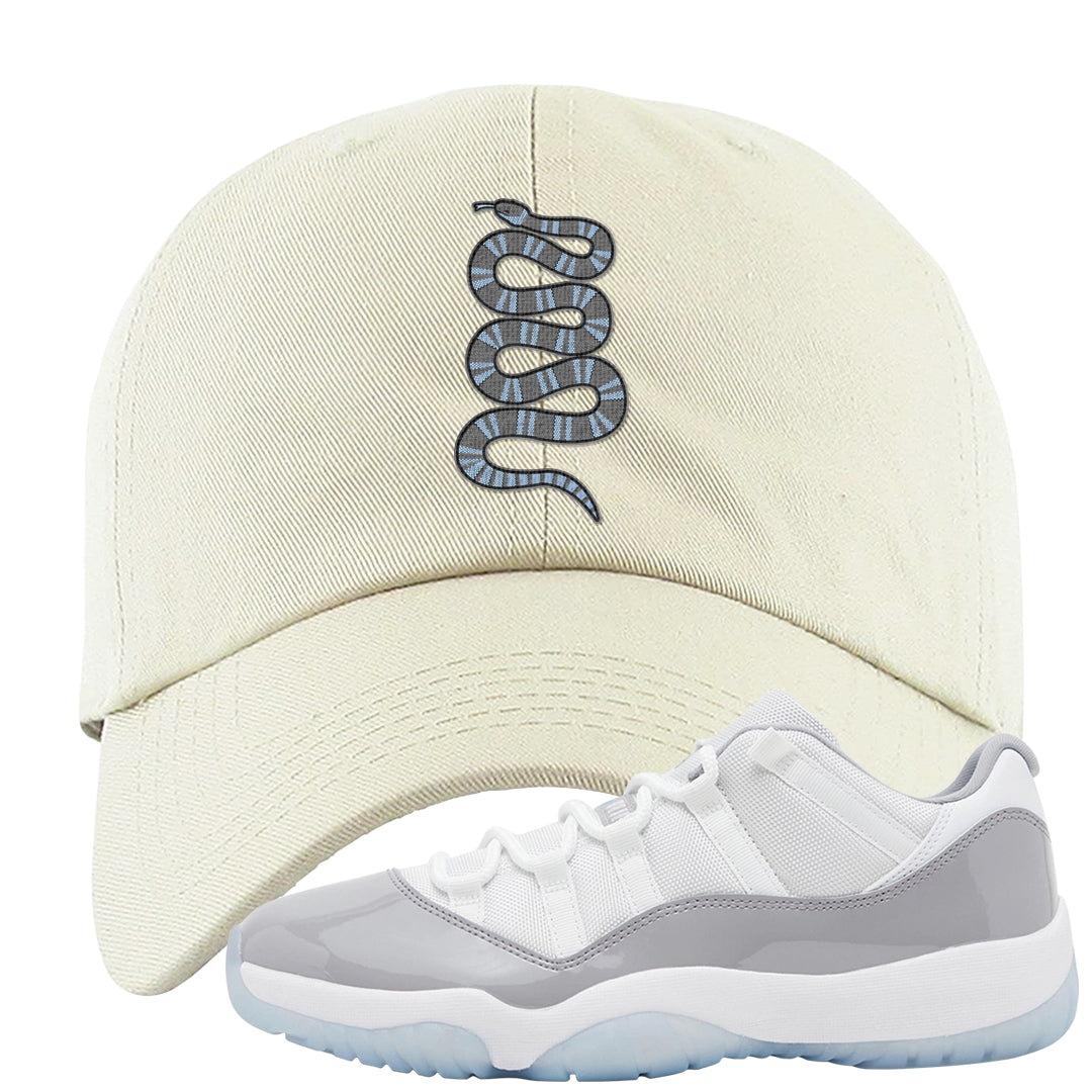 Cement Grey Low 11s Dad Hat | Coiled Snake, White