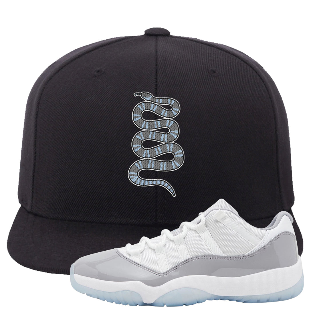 Cement Grey Low 11s Snapback Hat | Coiled Snake, Black