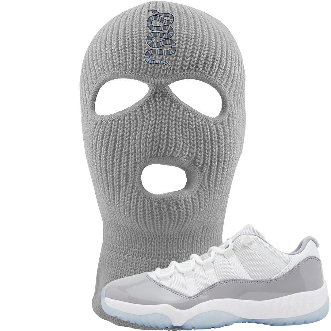 Cement Grey Low 11s Ski Mask | Coiled Snake, Light Gray