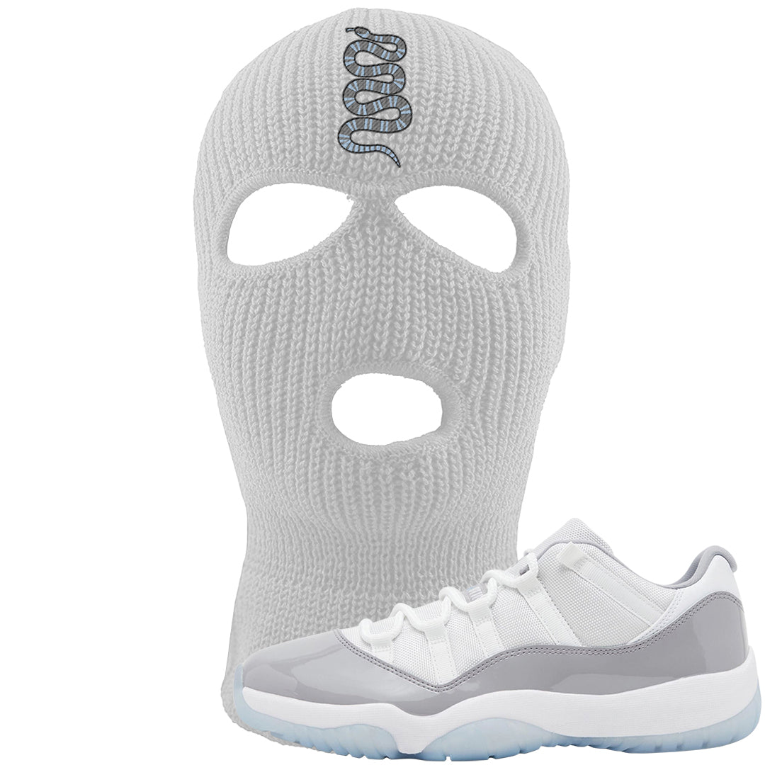 Cement Grey Low 11s Ski Mask | Coiled Snake, White