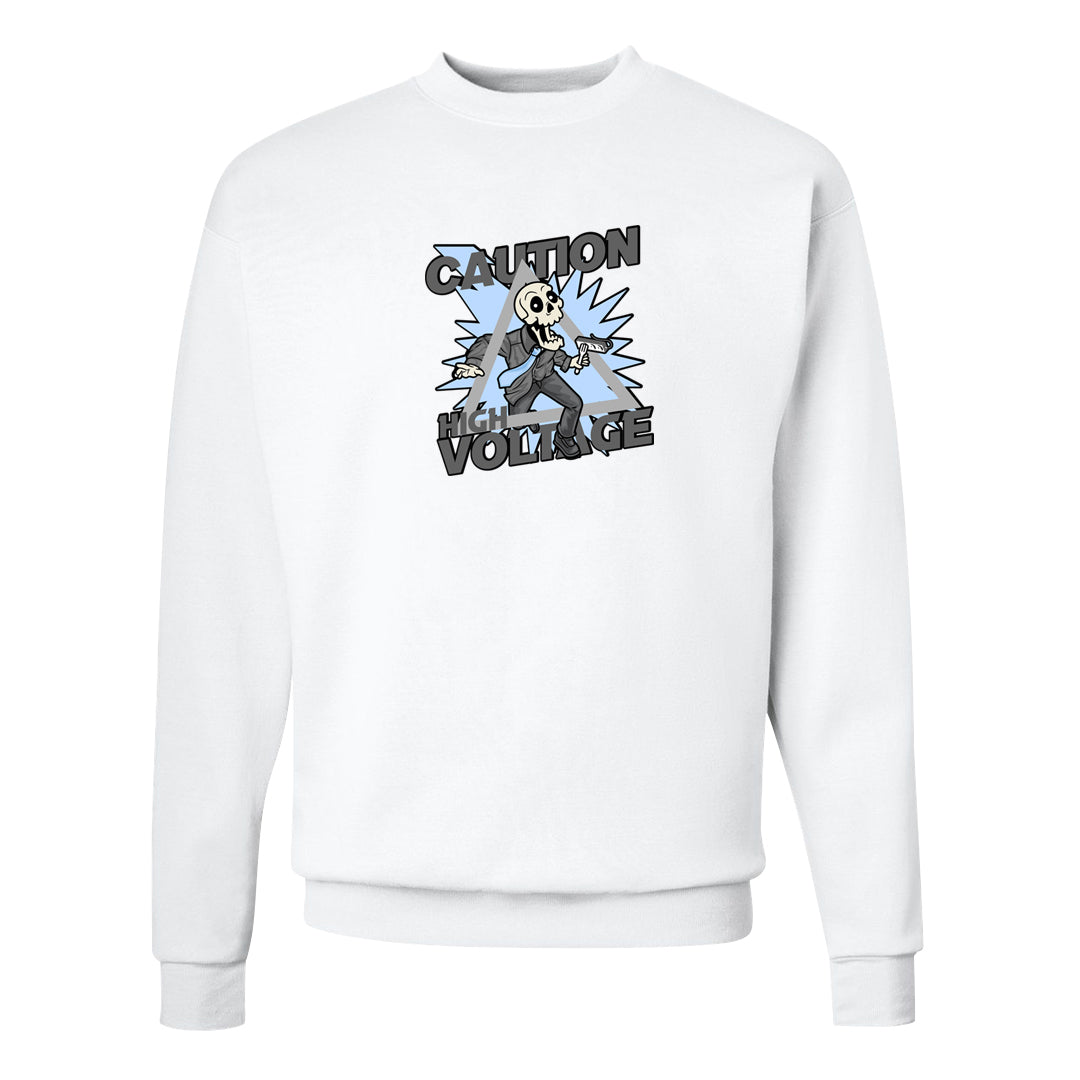 Cement Grey Low 11s Crewneck Sweatshirt | Caution High Voltage, White