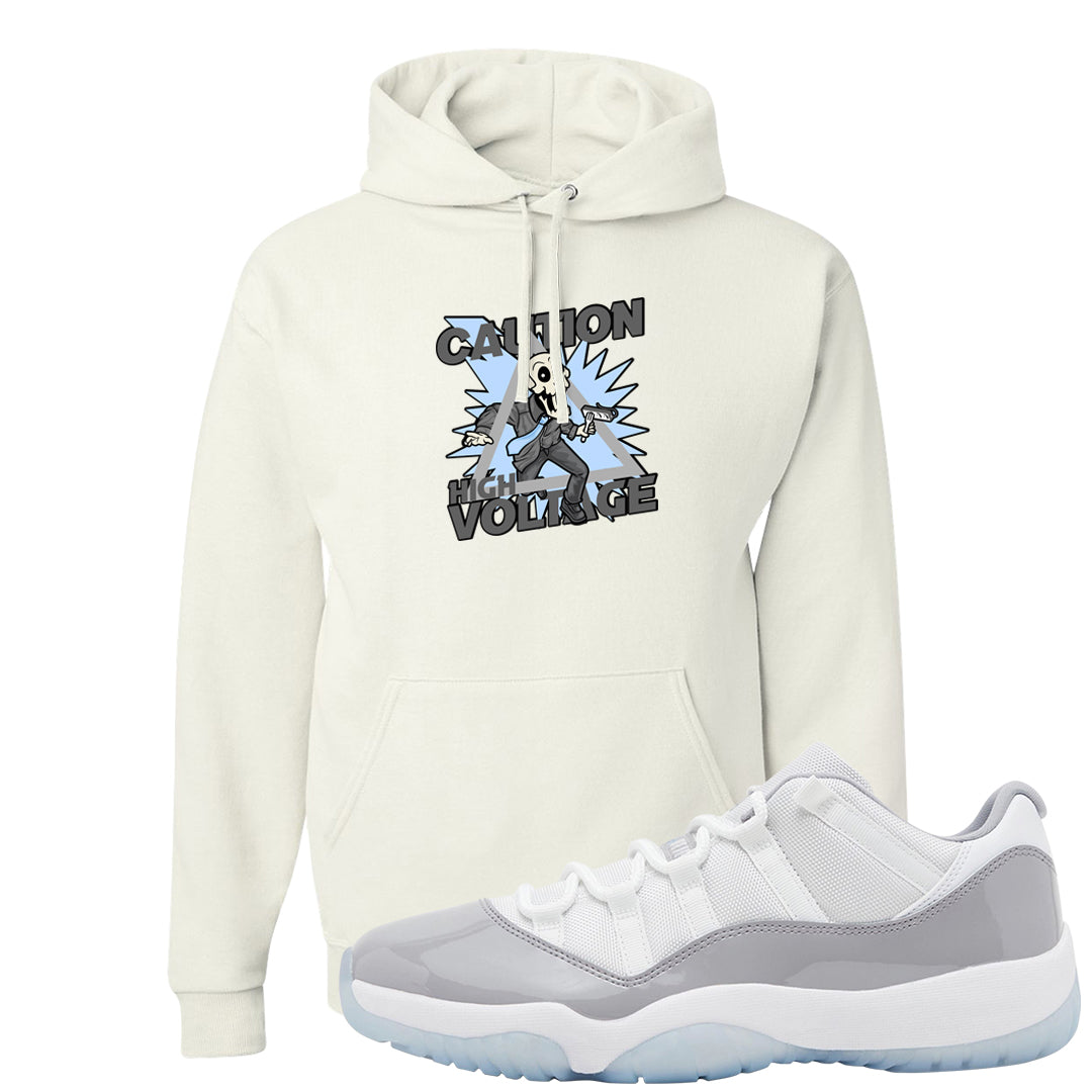 Cement Grey Low 11s Hoodie | Caution High Voltage, White