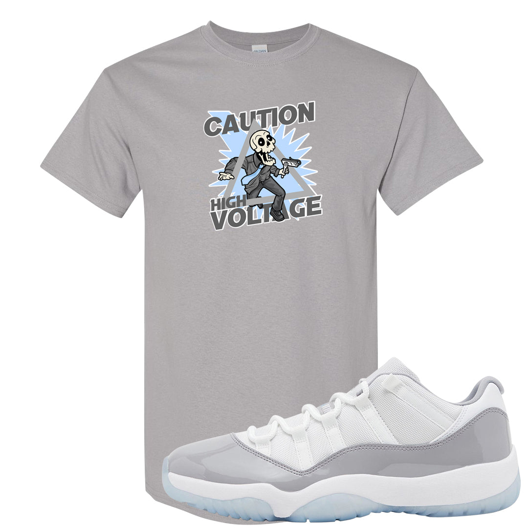 Cement Grey Low 11s T Shirt | Caution High Voltage, Gravel