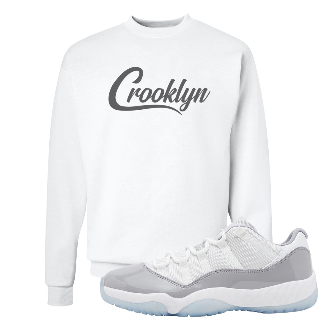 Cement Grey Low 11s Crewneck Sweatshirt | Crooklyn, White