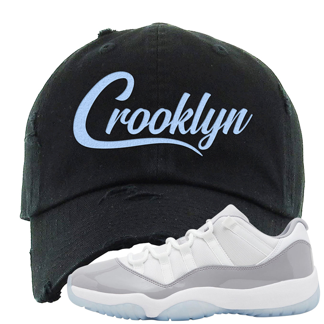 Cement Grey Low 11s Distressed Dad Hat | Crooklyn, Black
