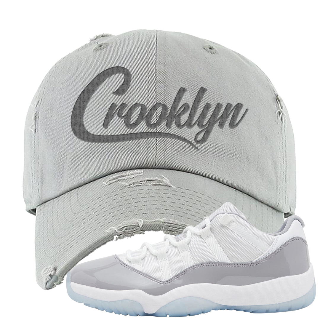 Cement Grey Low 11s Distressed Dad Hat | Crooklyn, Light Gray