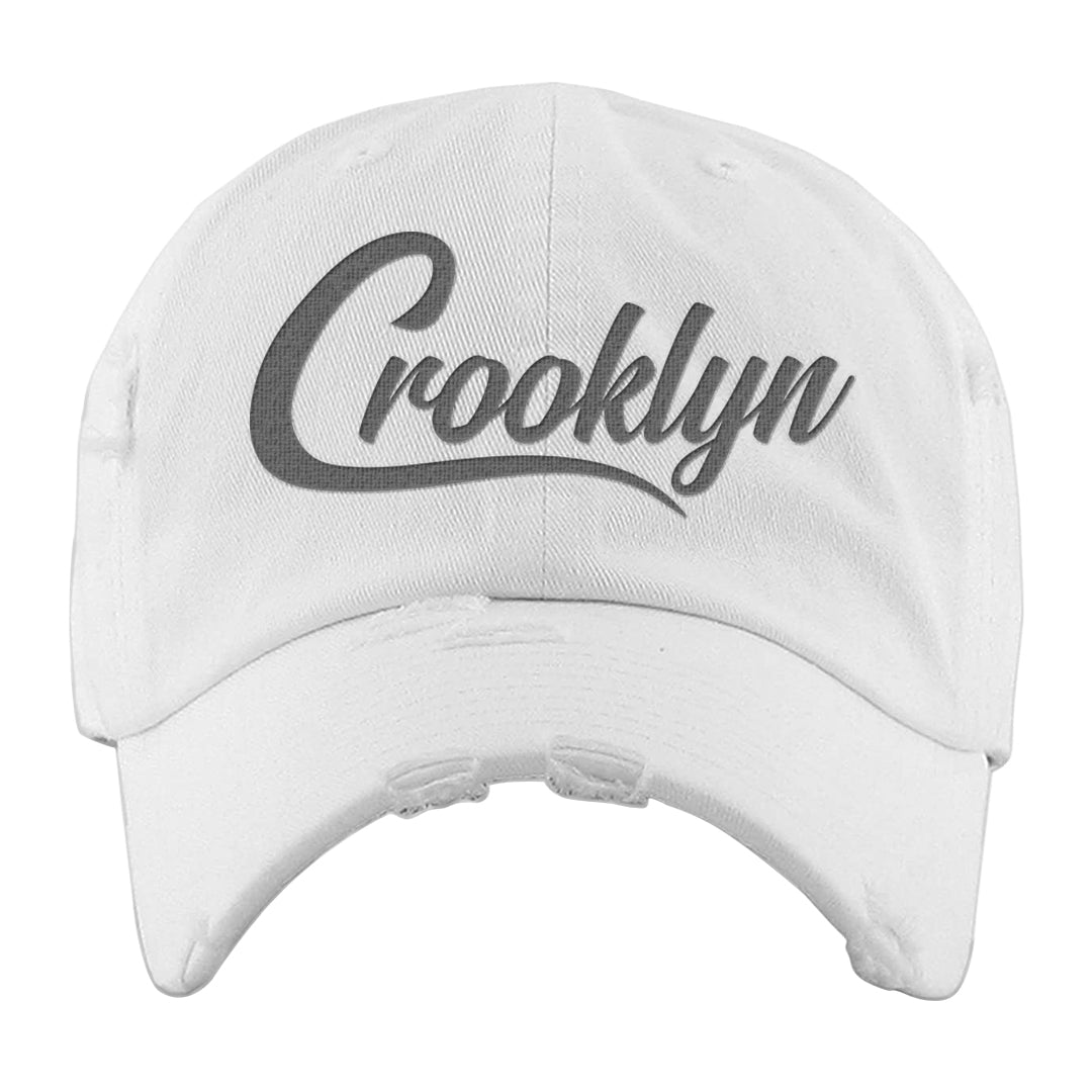 Cement Grey Low 11s Distressed Dad Hat | Crooklyn, White