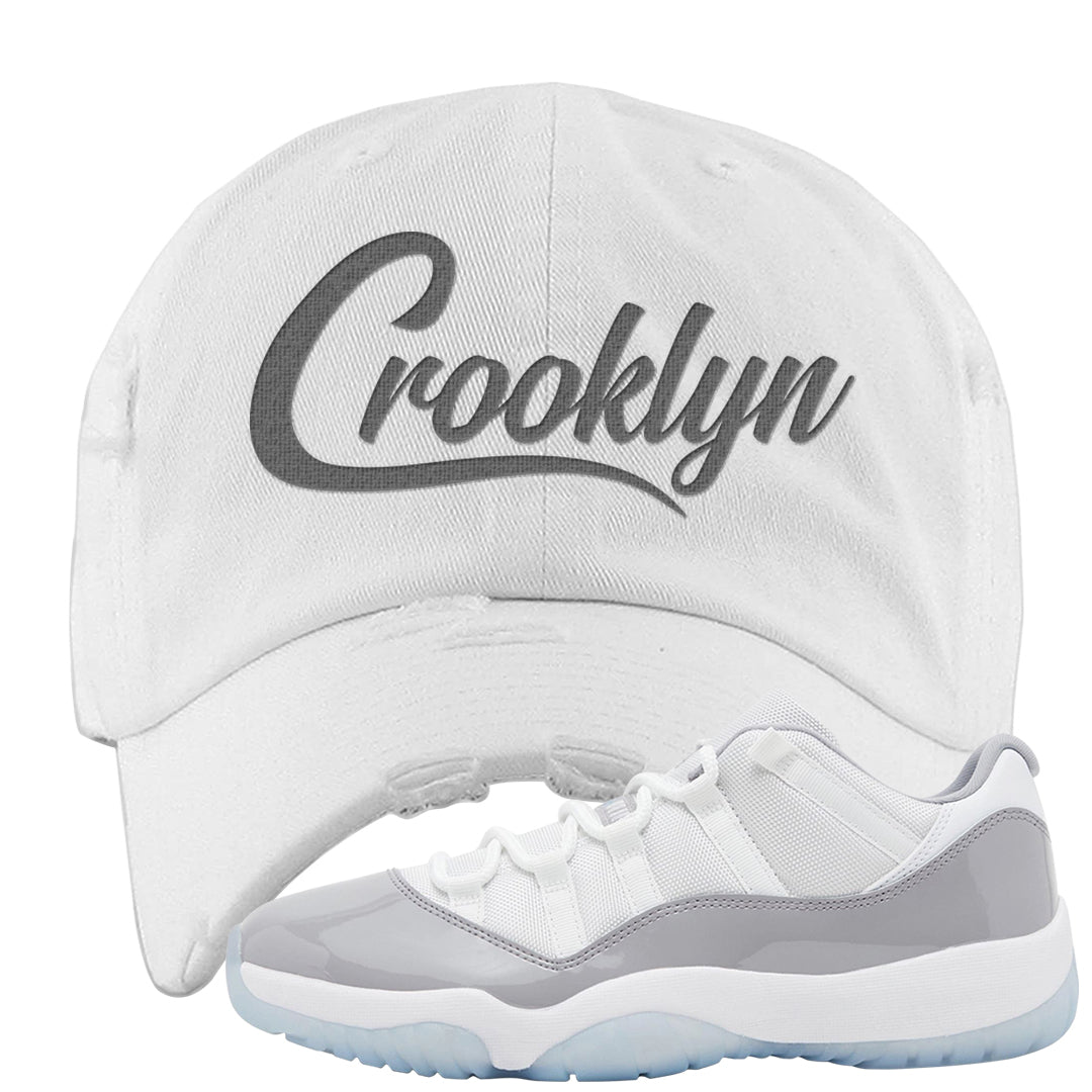 Cement Grey Low 11s Distressed Dad Hat | Crooklyn, White