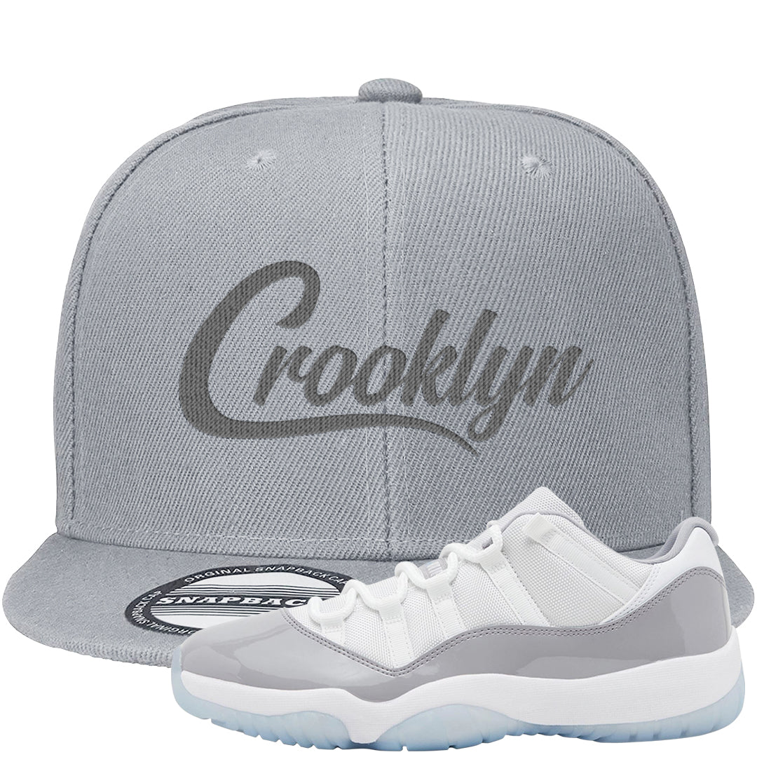 Cement Grey Low 11s Snapback Hat | Crooklyn, Light Gray