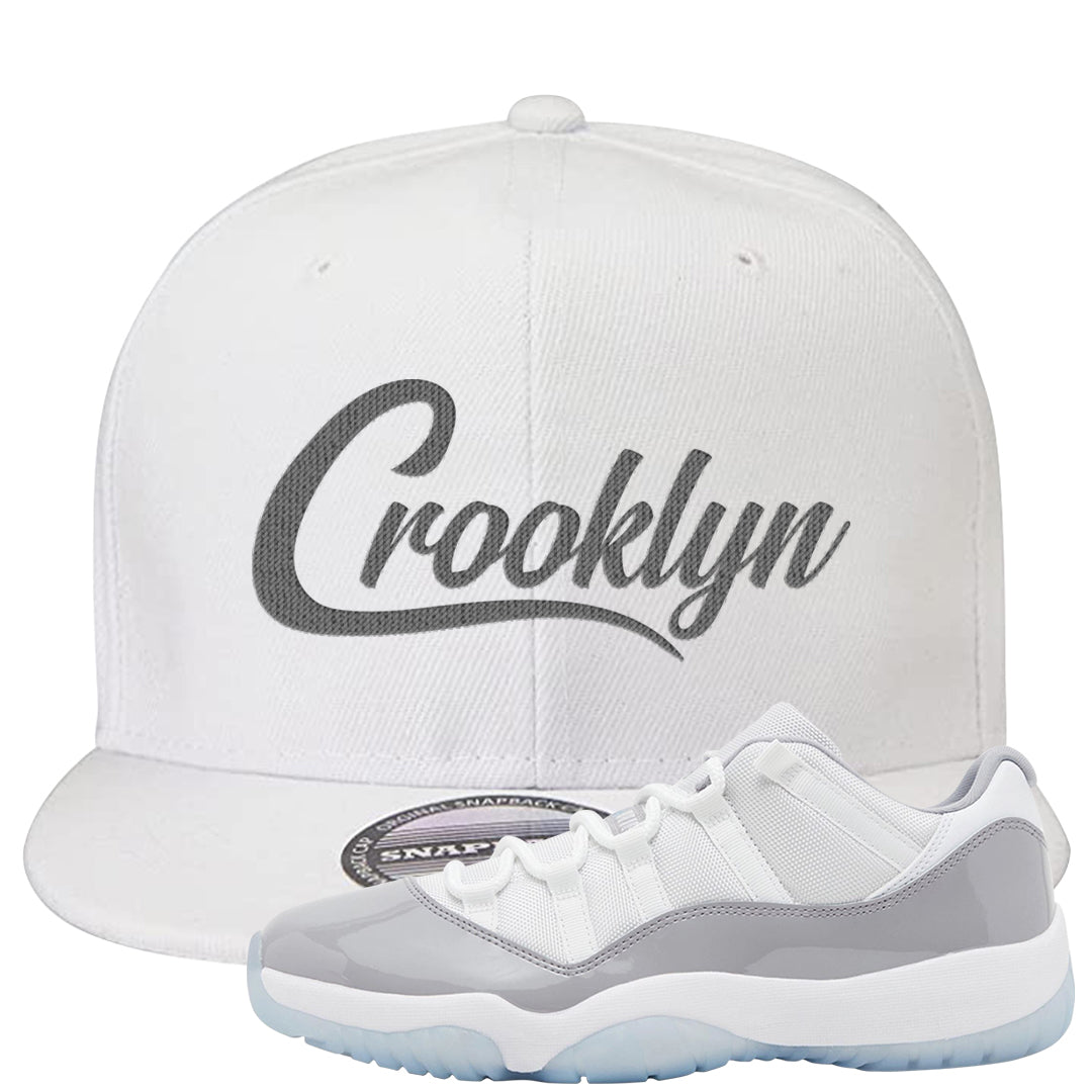 Cement Grey Low 11s Snapback Hat | Crooklyn, White