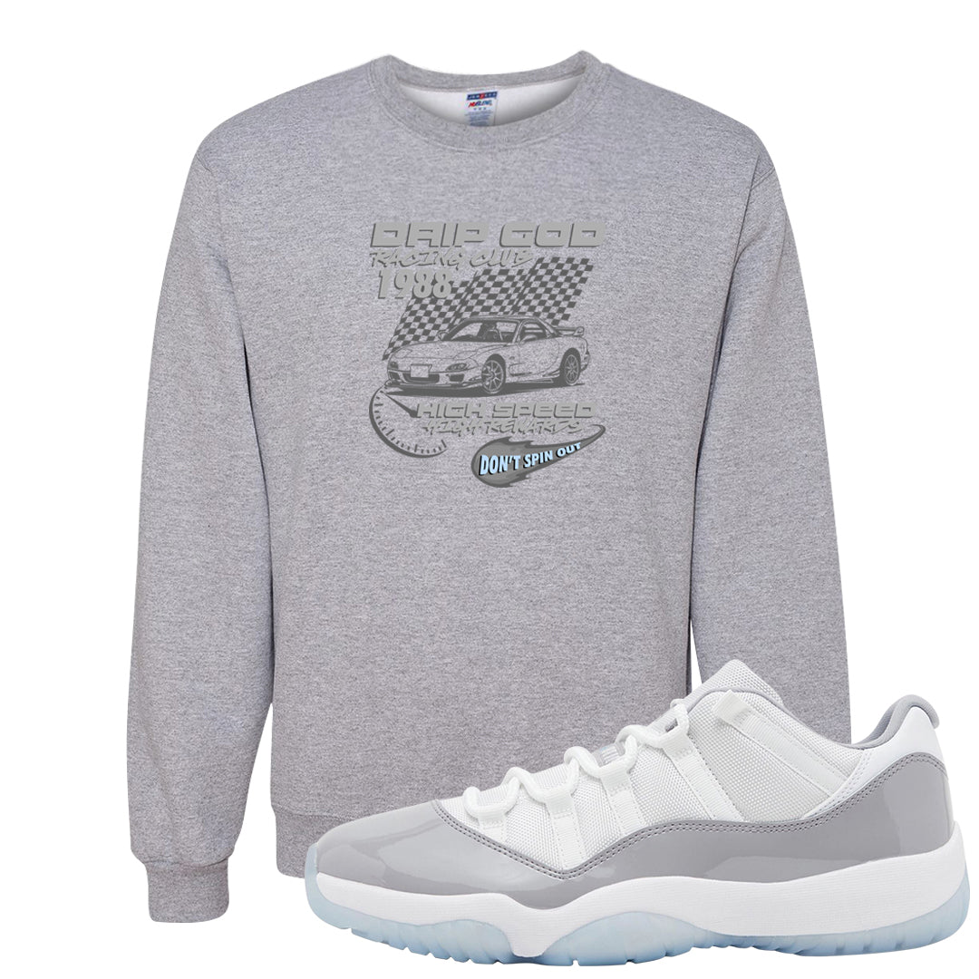 Cement Grey Low 11s Crewneck Sweatshirt | Drip God Racing Club, Ash