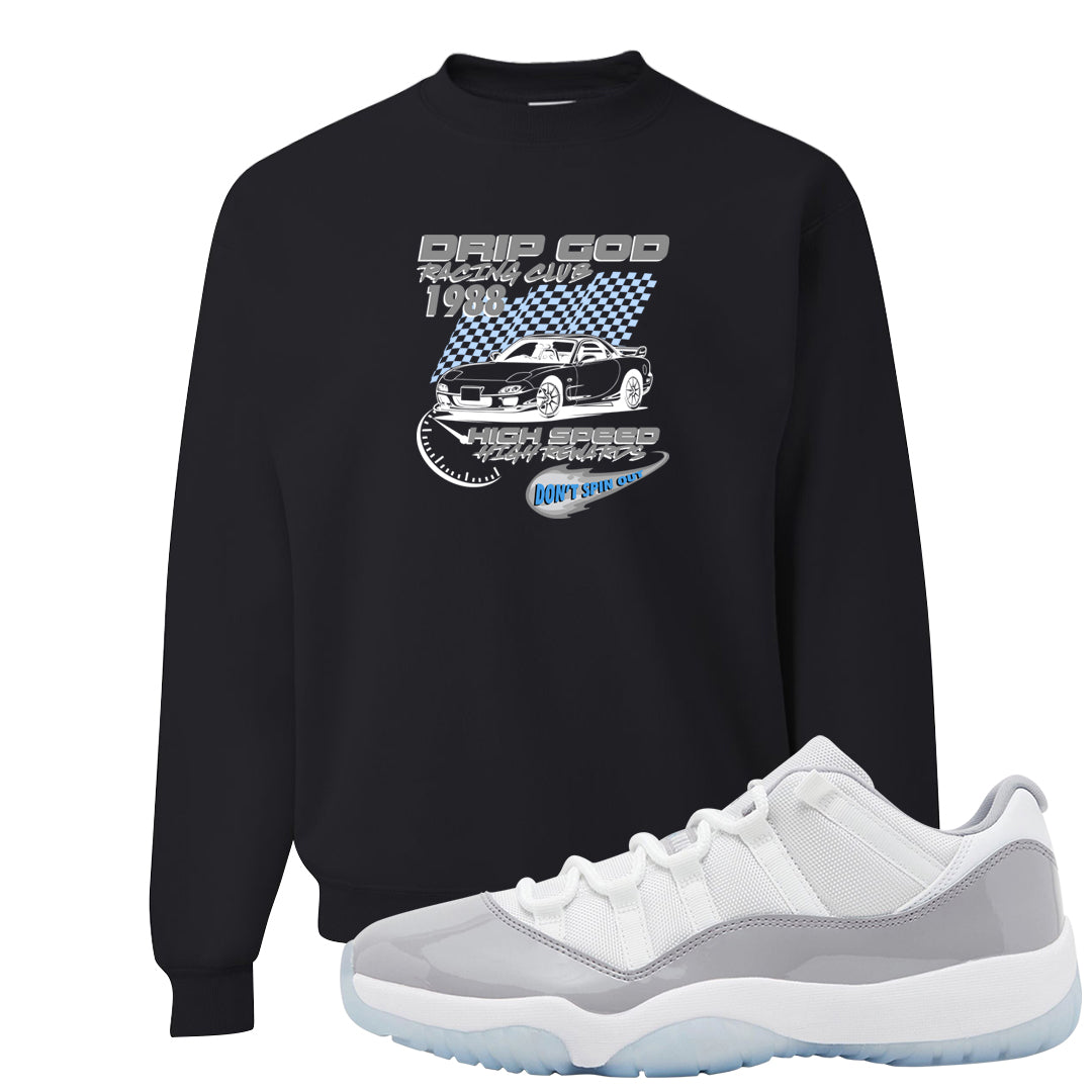 Cement Grey Low 11s Crewneck Sweatshirt | Drip God Racing Club, Black