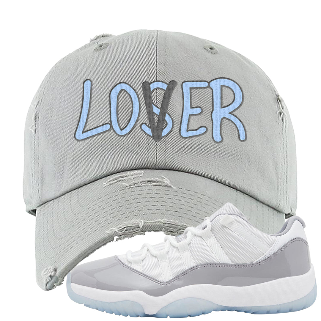 Cement Grey Low 11s Distressed Dad Hat | Lover, Light Gray