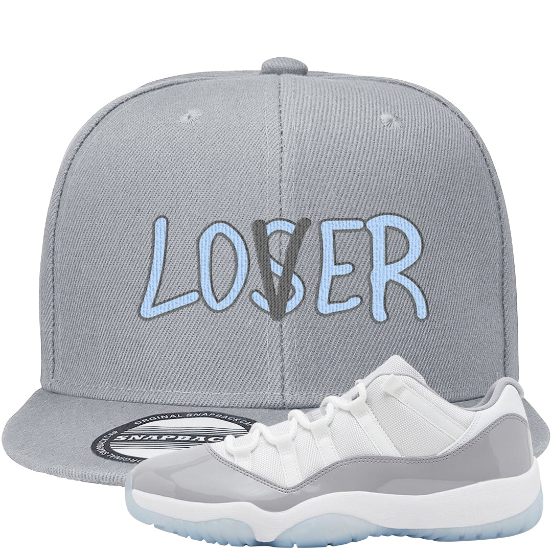Cement Grey Low 11s Snapback Hat | Lover, Light Gray