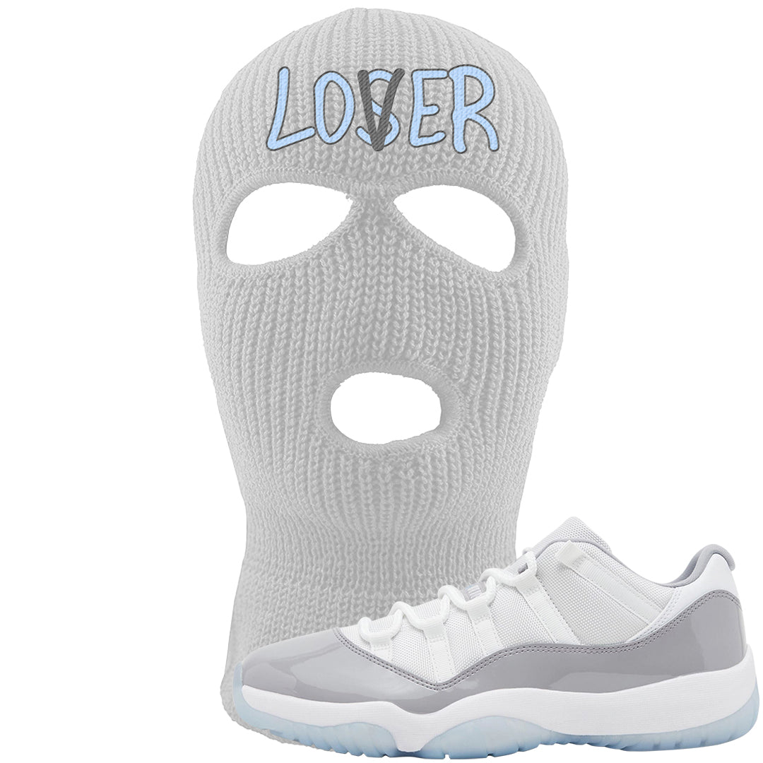 Cement Grey Low 11s Ski Mask | Lover, White
