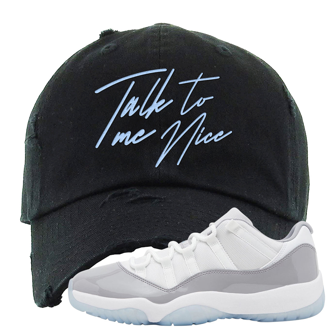 Cement Grey Low 11s Distressed Dad Hat | Talk To Me Nice, Black