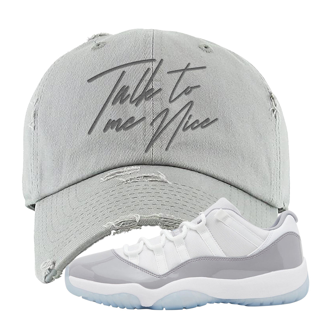 Cement Grey Low 11s Distressed Dad Hat | Talk To Me Nice, Light Gray