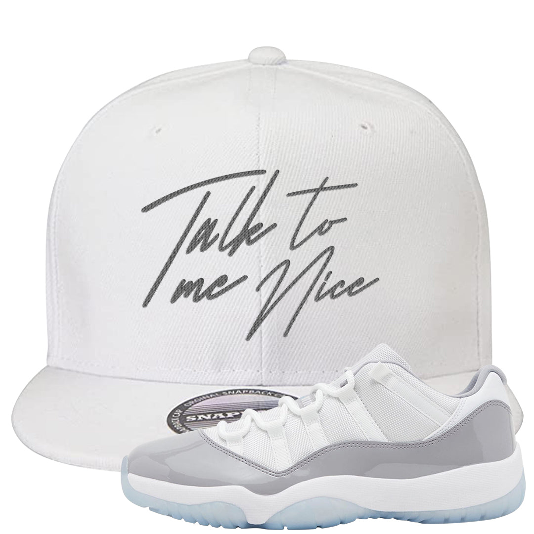 Cement Grey Low 11s Snapback Hat | Talk To Me Nice, White