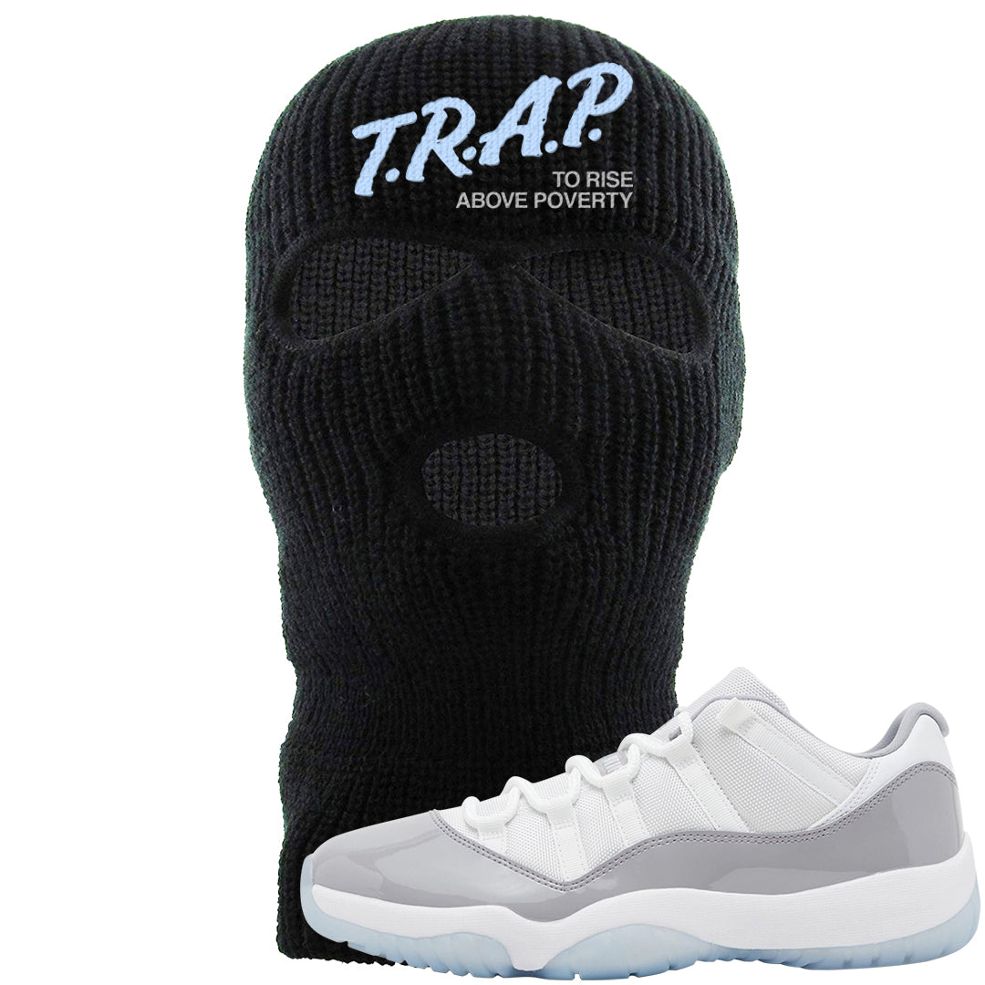 Cement Grey Low 11s Ski Mask | Trap To Rise Above Poverty, Black