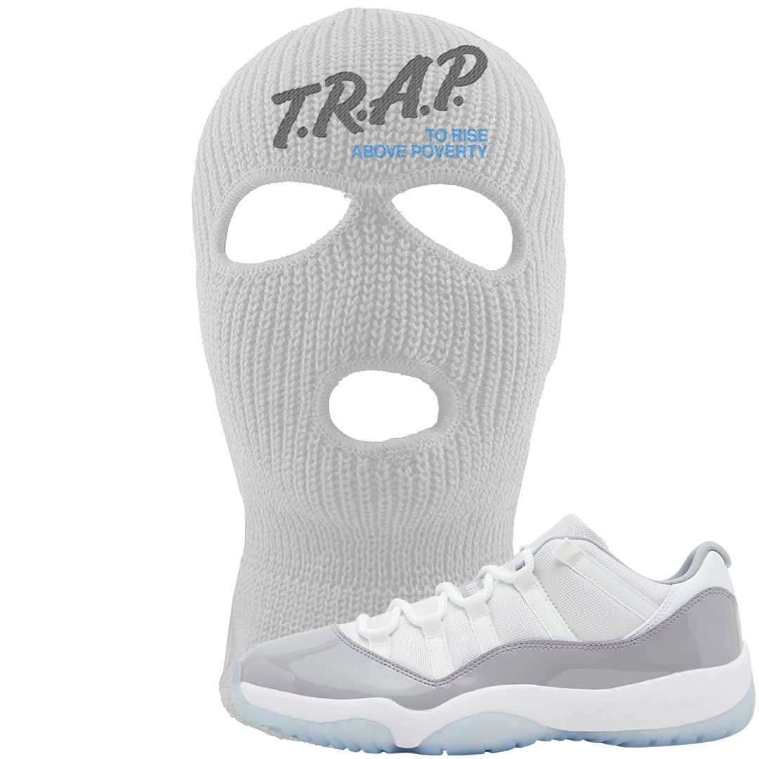 Cement Grey Low 11s Ski Mask | Trap To Rise Above Poverty, White