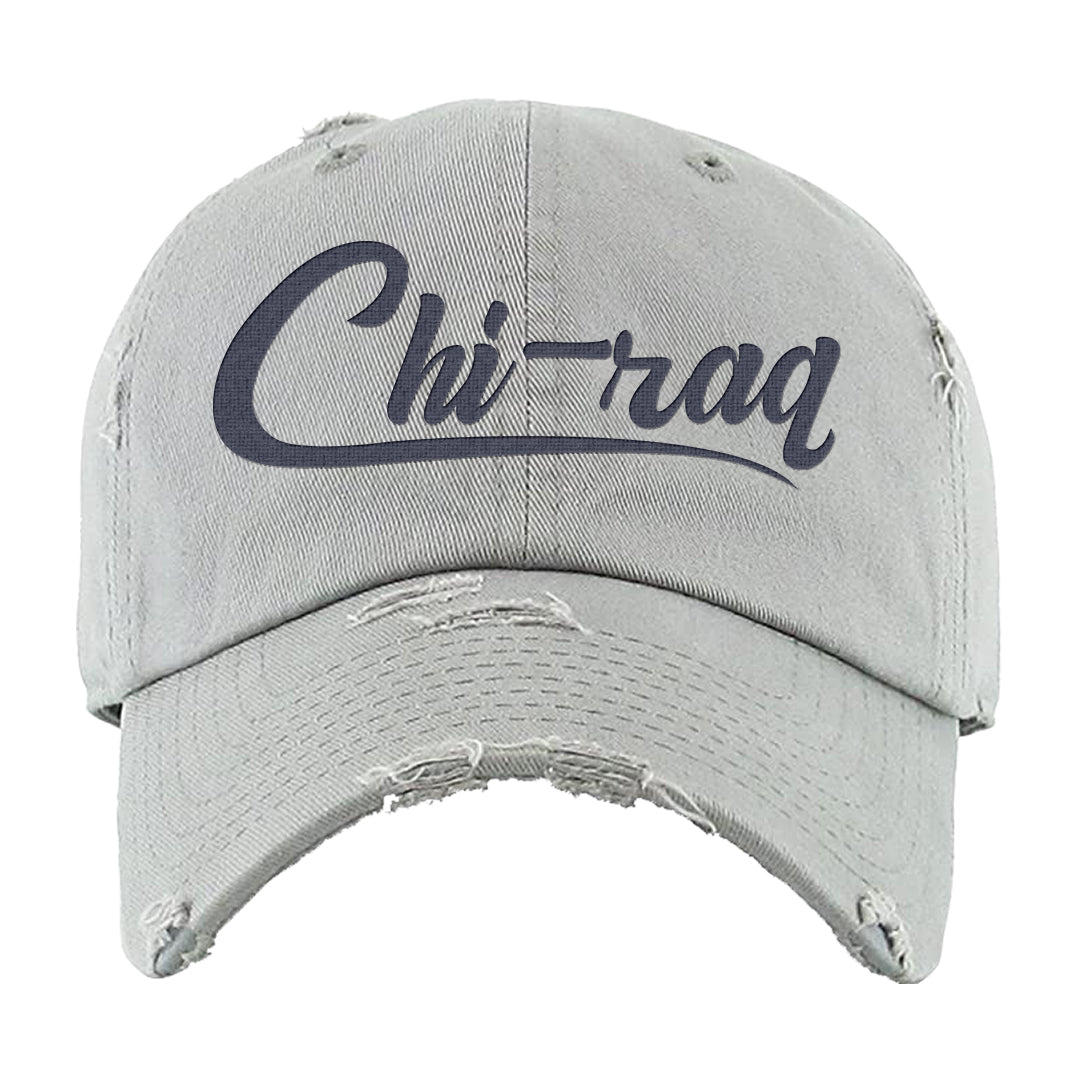 Midnight Navy Metallic Silver 11s Distressed Dad Hat | Chiraq, Light Gray