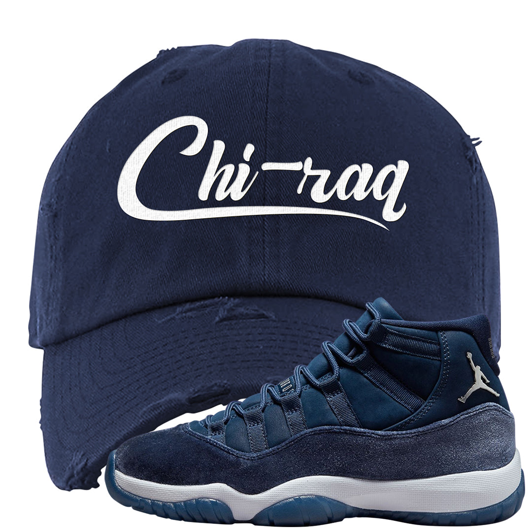 Midnight Navy Metallic Silver 11s Distressed Dad Hat | Chiraq, Navy Blue