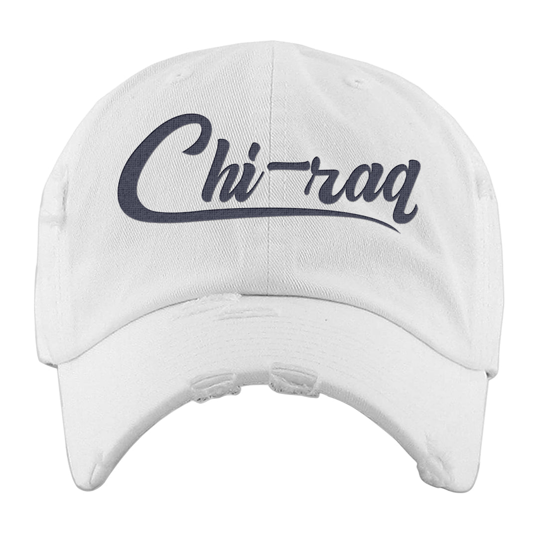 Midnight Navy Metallic Silver 11s Distressed Dad Hat | Chiraq, White