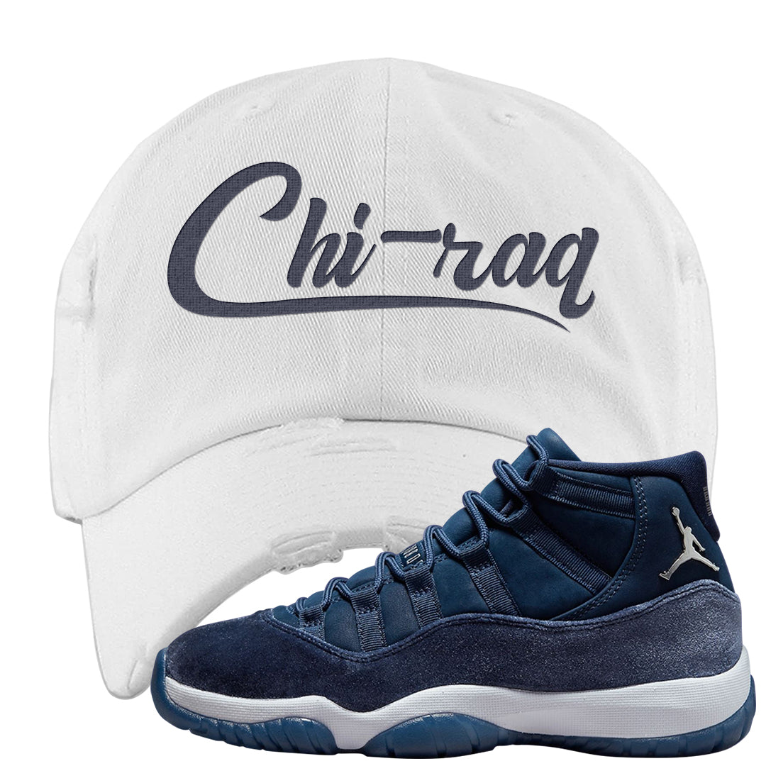 Midnight Navy Metallic Silver 11s Distressed Dad Hat | Chiraq, White