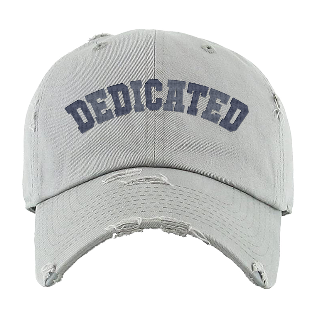 Midnight Navy Metallic Silver 11s Distressed Dad Hat | Dedicated, Light Gray