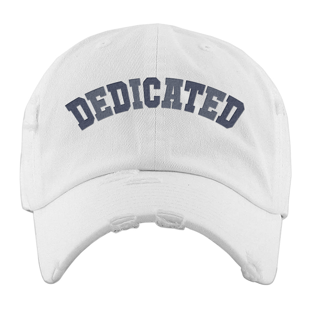 Midnight Navy Metallic Silver 11s Distressed Dad Hat | Dedicated, White