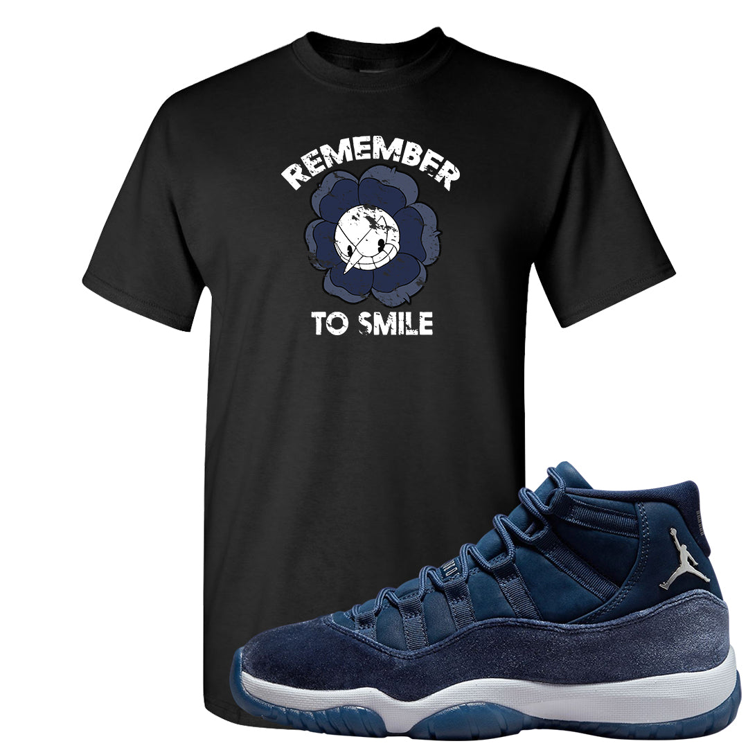 Midnight Navy Metallic Silver 11s T Shirt | Remember To Smile, Black