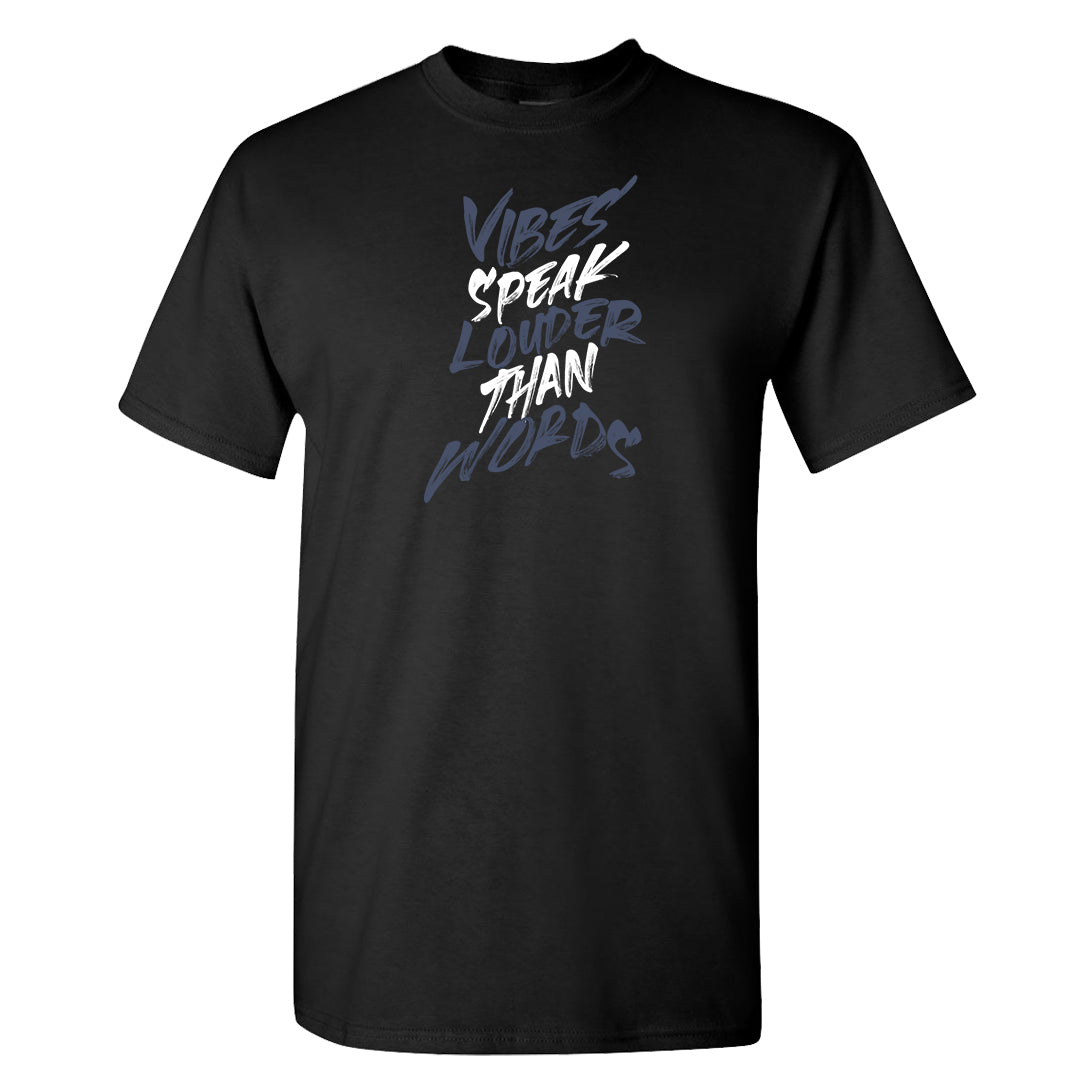 Midnight Navy Metallic Silver 11s T Shirt | Vibes Speak Louder Than Words, Black